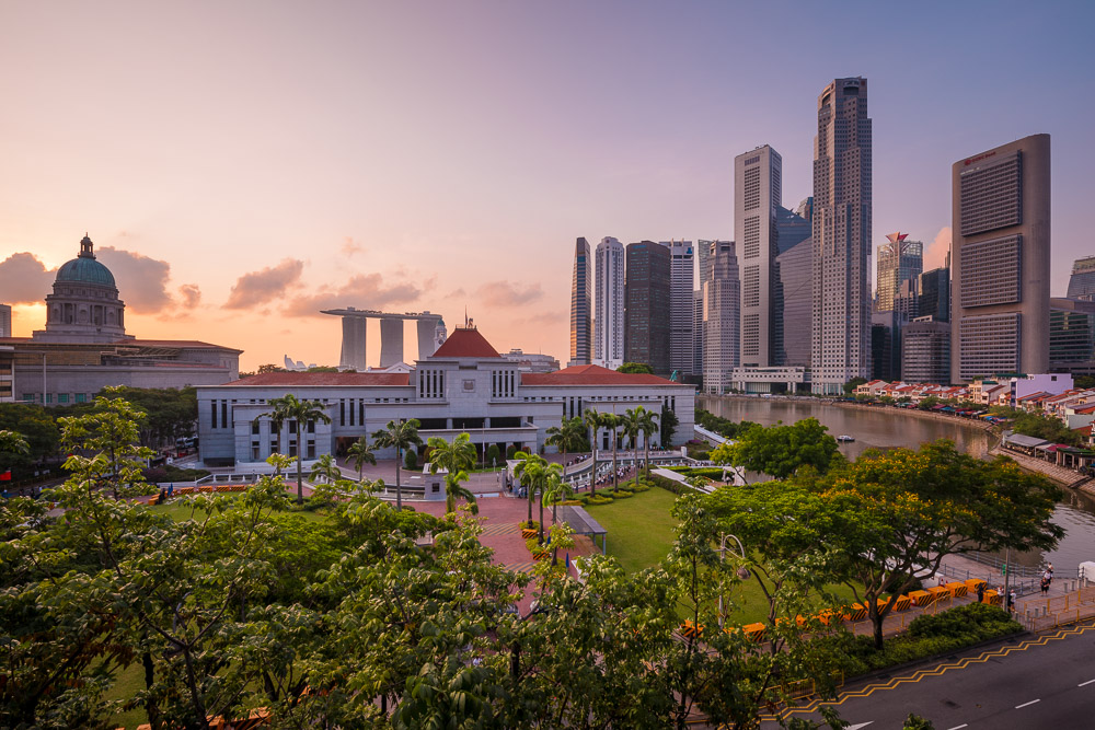 Sunrise of skyline of Singapore and the new parliament house